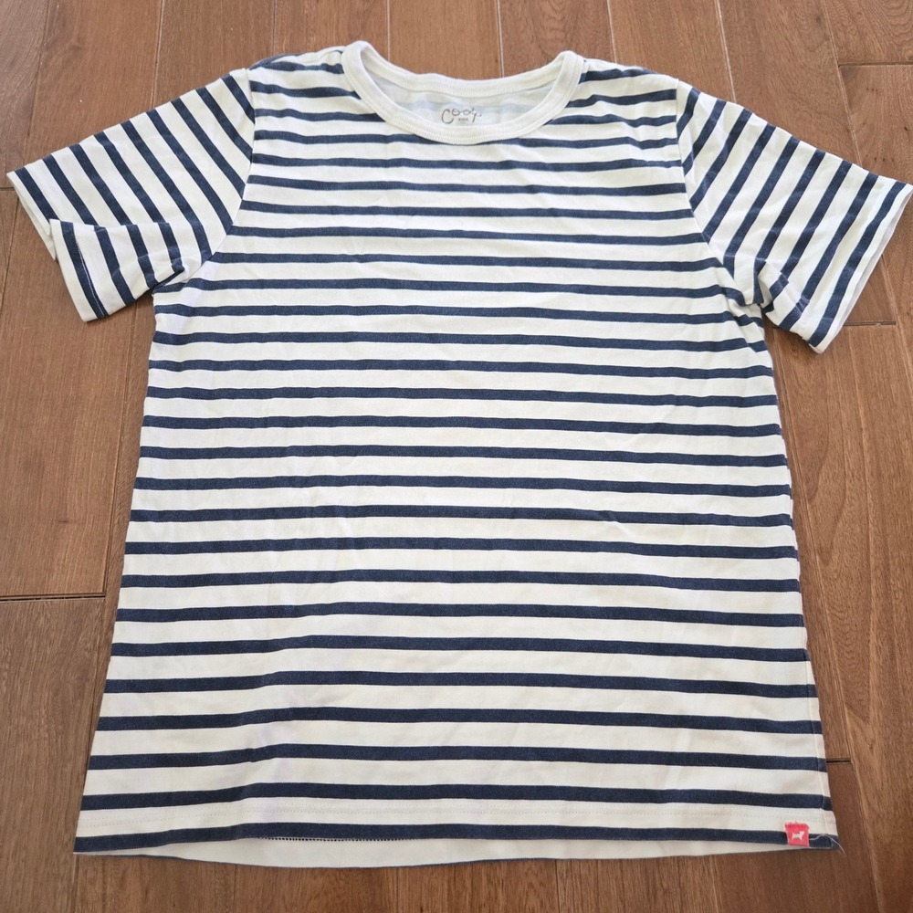 Coop Kids Pick Chicken Navy White Striped Organic Pima Cotton T-Shirt Size 12Y